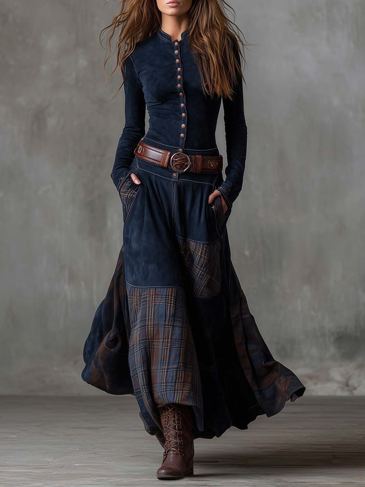Simone | Women's Suede Maxi Dress with Belt