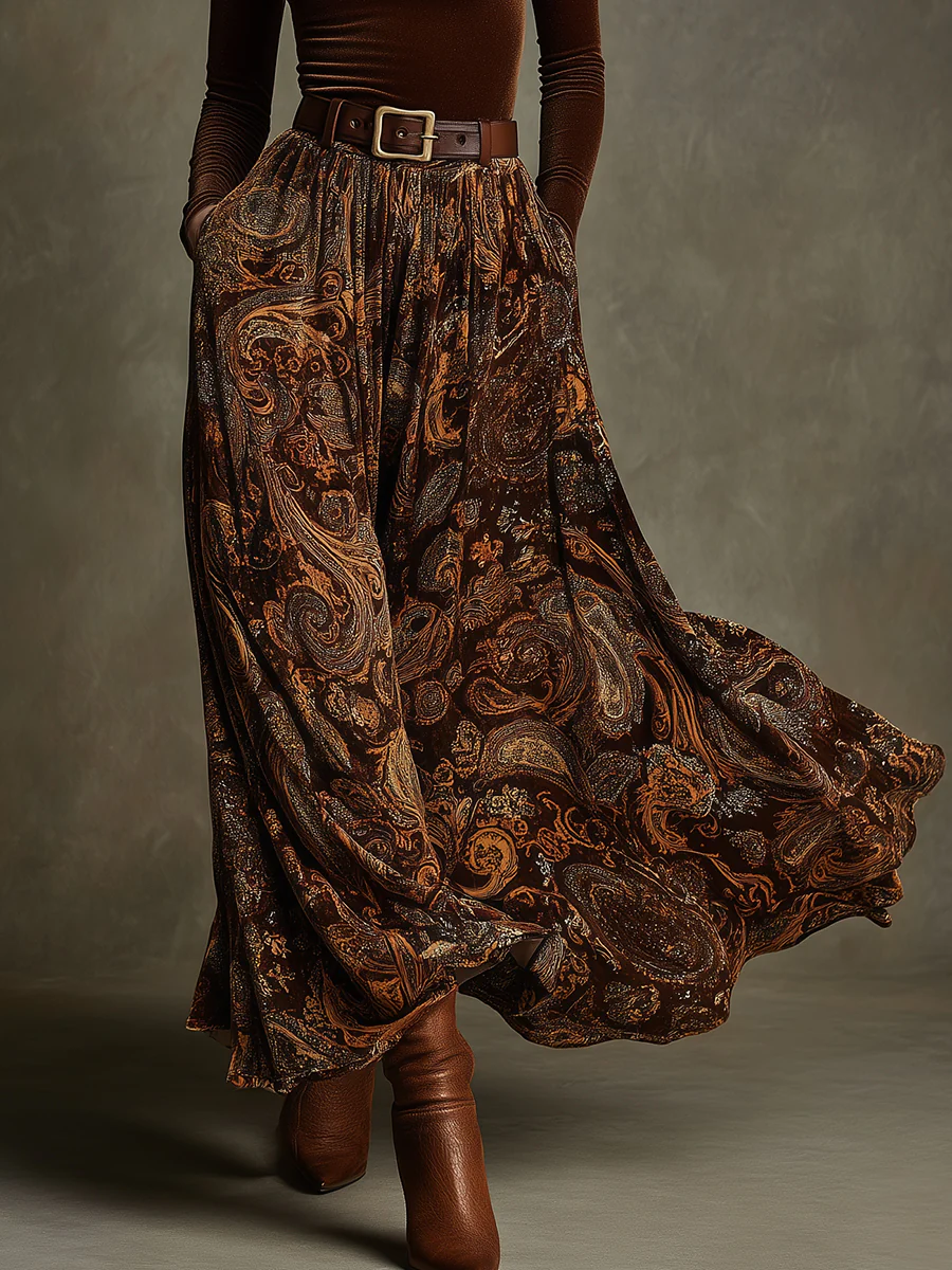 Celeste | Women's Velvet Top and Paisley Maxi Skirt Set