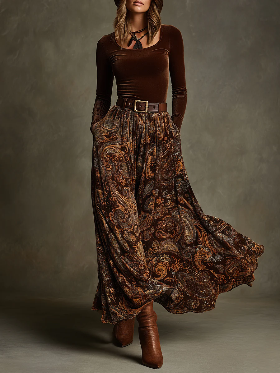 Celeste | Women's Velvet Top and Paisley Maxi Skirt Set