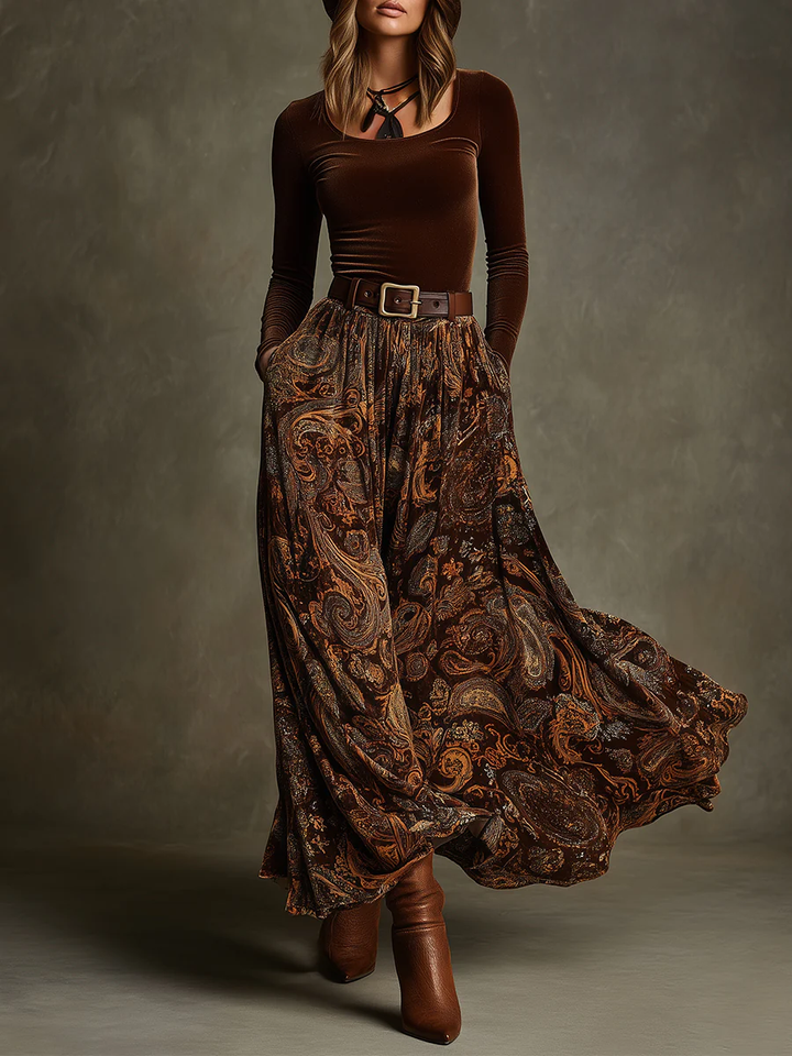 Celeste | Women's Velvet Top and Paisley Maxi Skirt Set