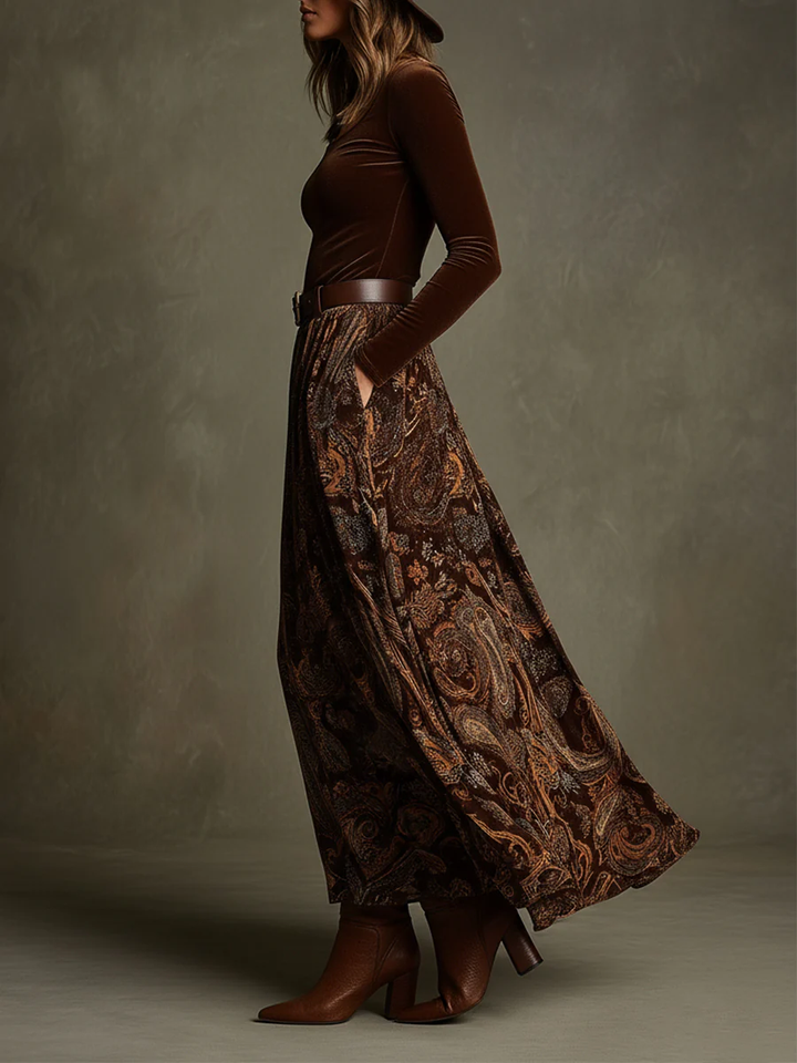 Celeste | Women's Velvet Top and Paisley Maxi Skirt Set