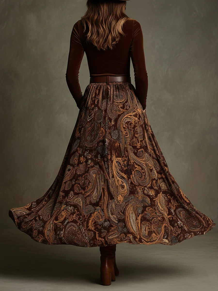 Celeste | Women's Velvet Top and Paisley Maxi Skirt Set