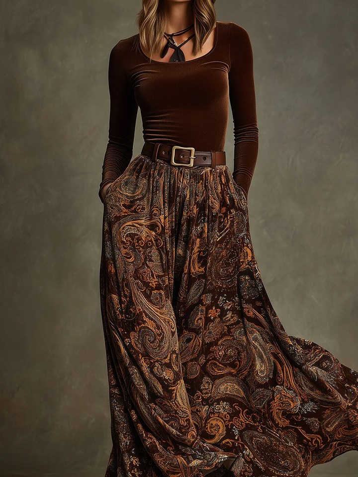 Celeste | Women's Velvet Top and Paisley Maxi Skirt Set