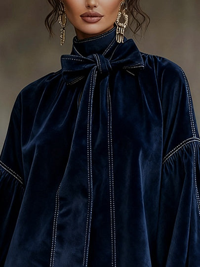 Celine | Women's High-Neck Velvet Mini Dress with Bow