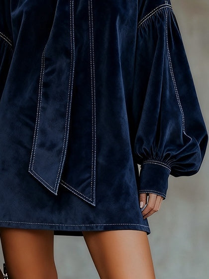 Celine | Women's High-Neck Velvet Mini Dress with Bow