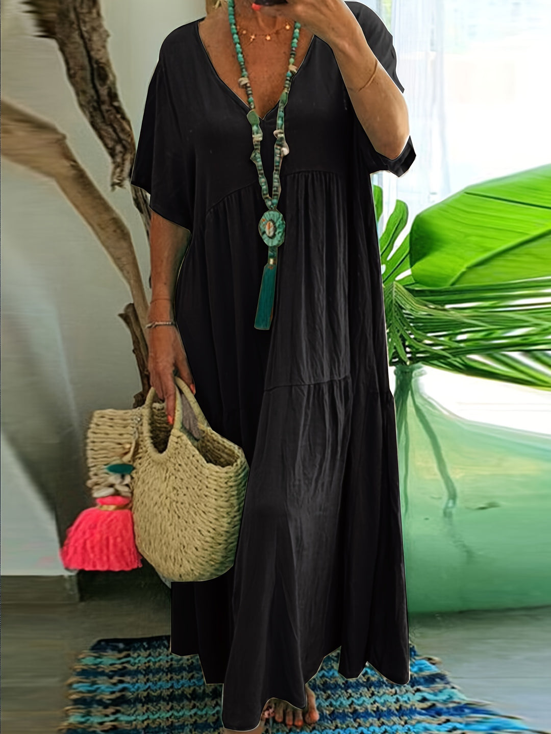 Women's Plus Size A-Line Pleated Short Sleeve Dress