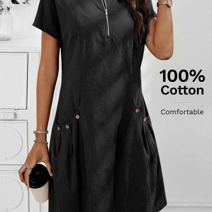 Women's Zipper Double-Pocket Summer Casual Dress