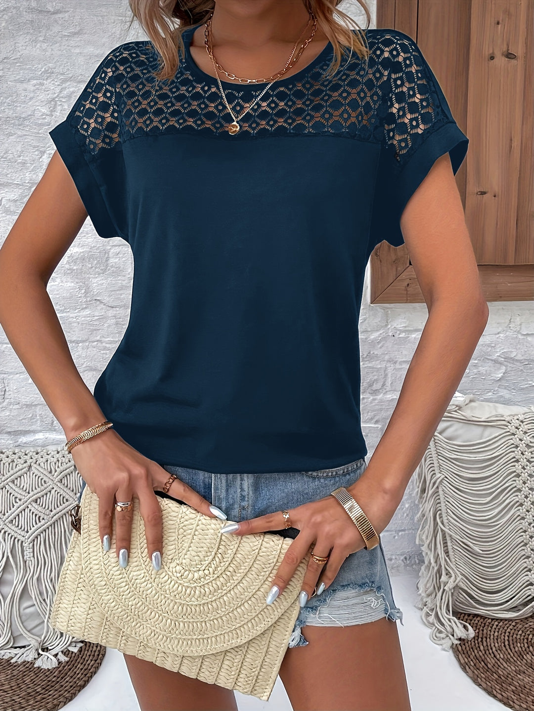 Women's Lace Short-sleeve T-shirt