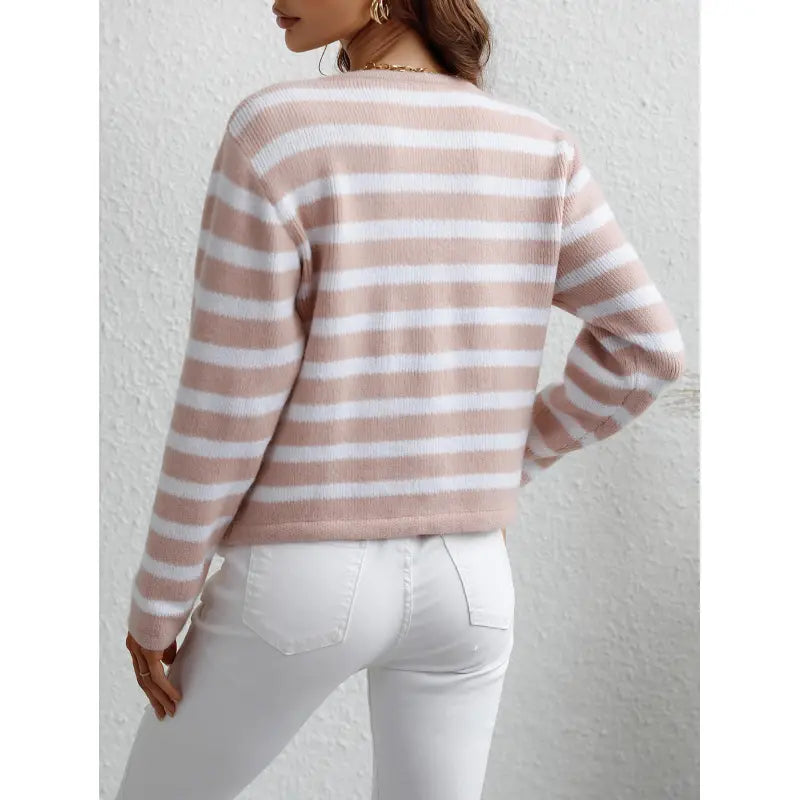 Women's striped button-up cardigan for a classic casual look