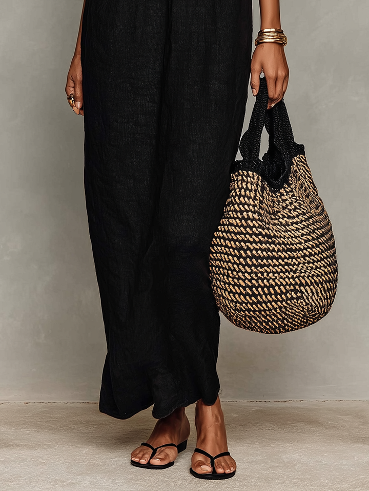 Minimalist Linen Blend Lace-Paneled Maxi Dress