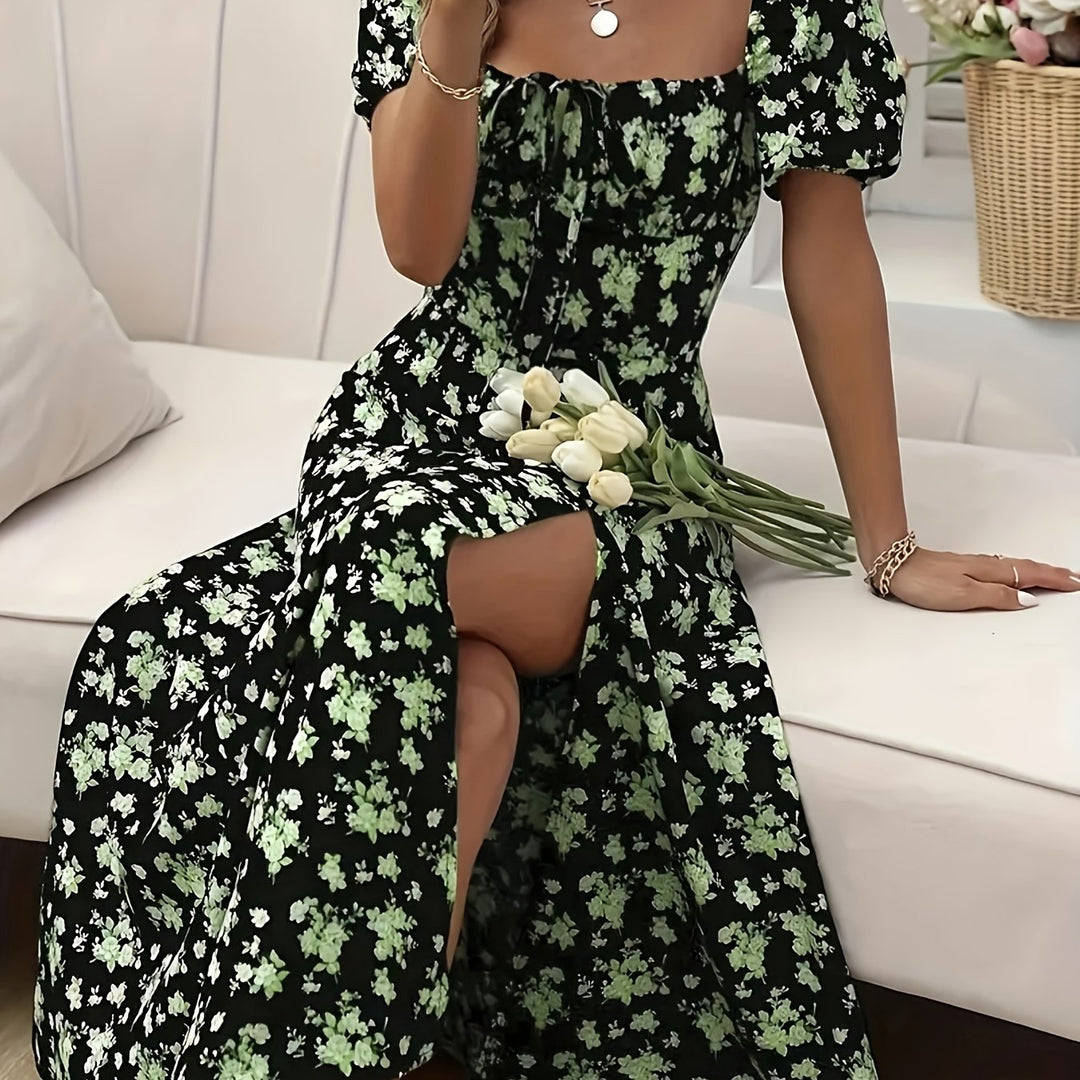 Women's Slit Floral Printed Summer Dress