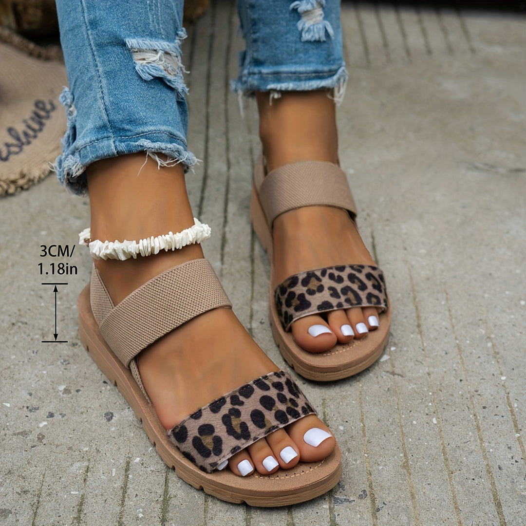 Women's Leopard Print Patchwork Flat Sandals