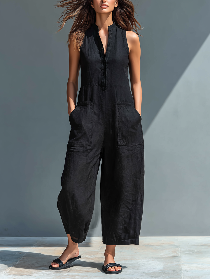 Perpetua | Women's Sleeveless Jumpsuit with Stand Collar