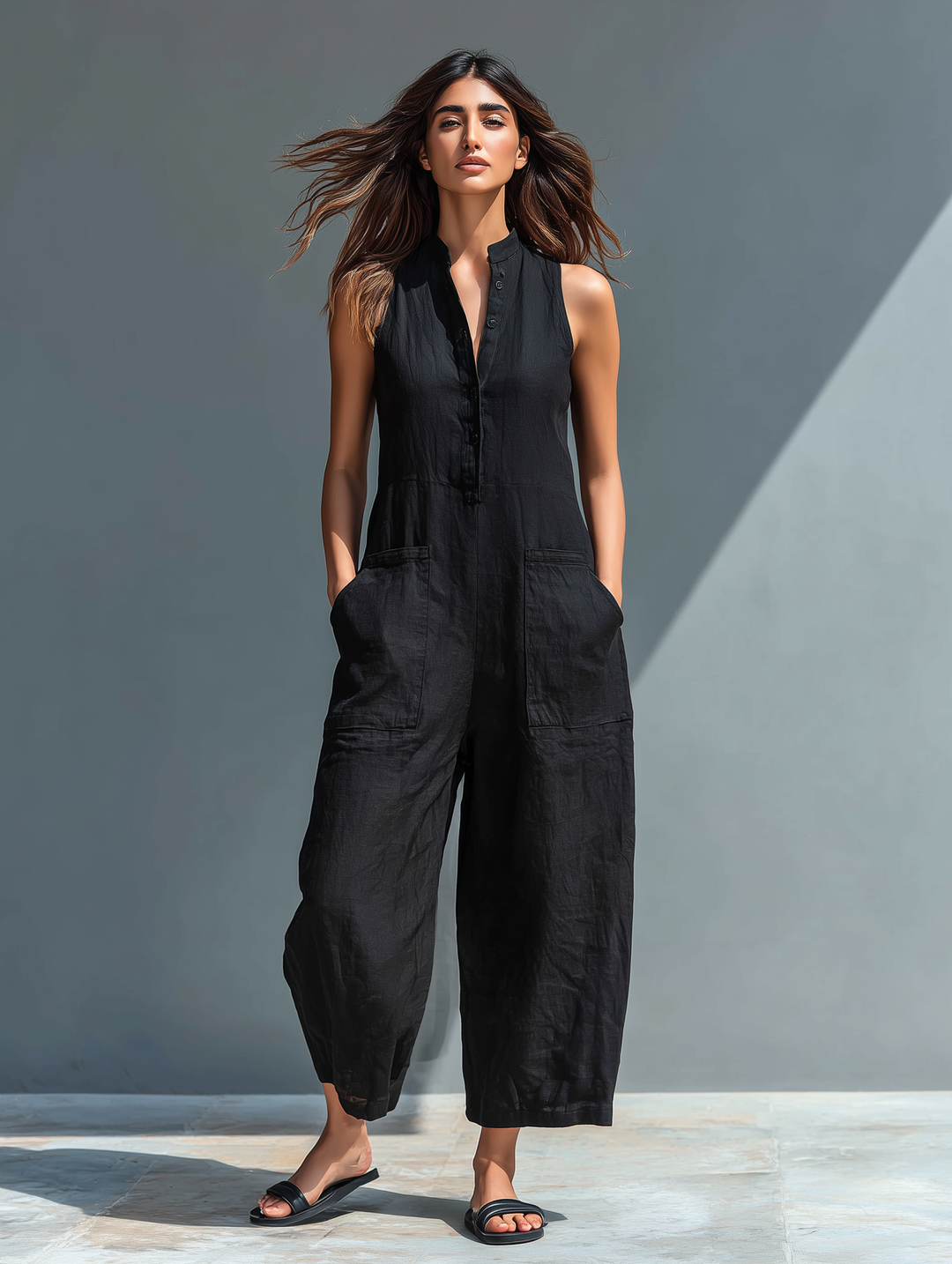 Perpetua | Women's Sleeveless Jumpsuit with Stand Collar