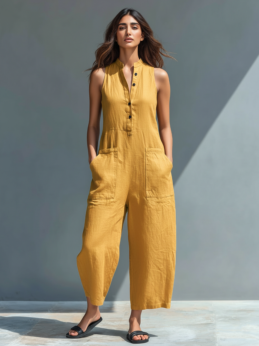 Perpetua | Women's Sleeveless Jumpsuit with Stand Collar