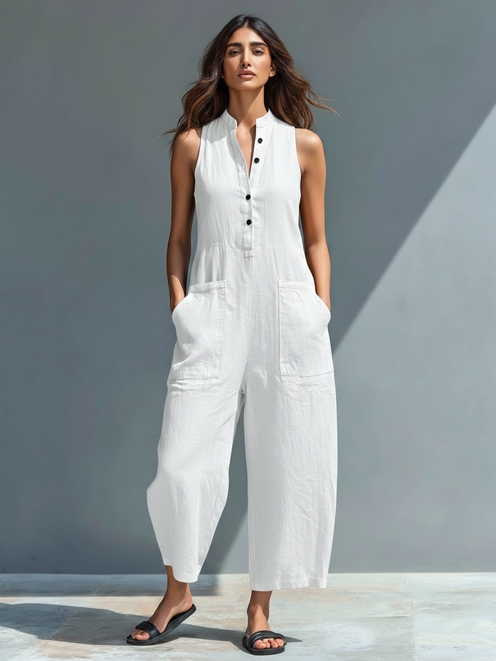 Perpetua | Women's Sleeveless Jumpsuit with Stand Collar