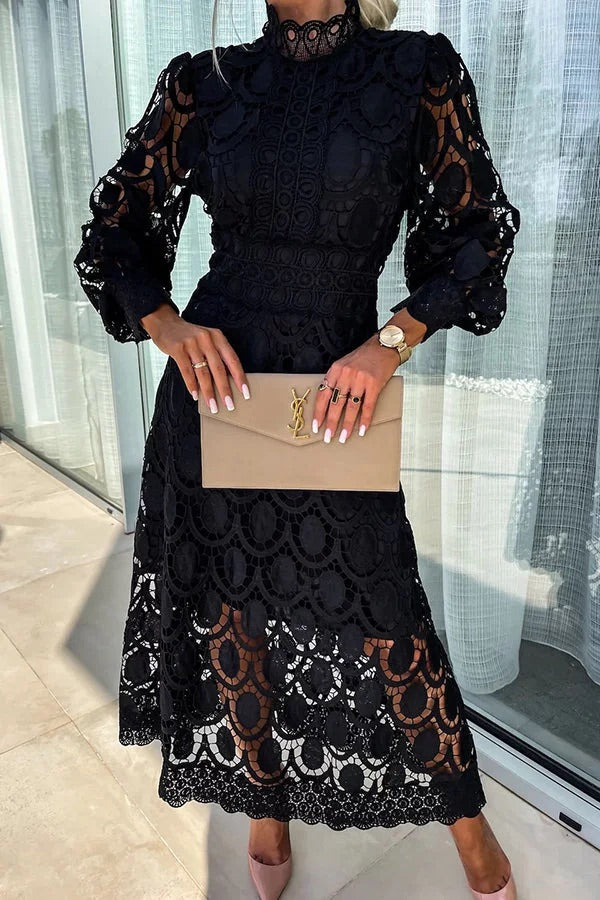 Francisca | Lace Lantern Sleeve Party Midi Dress
