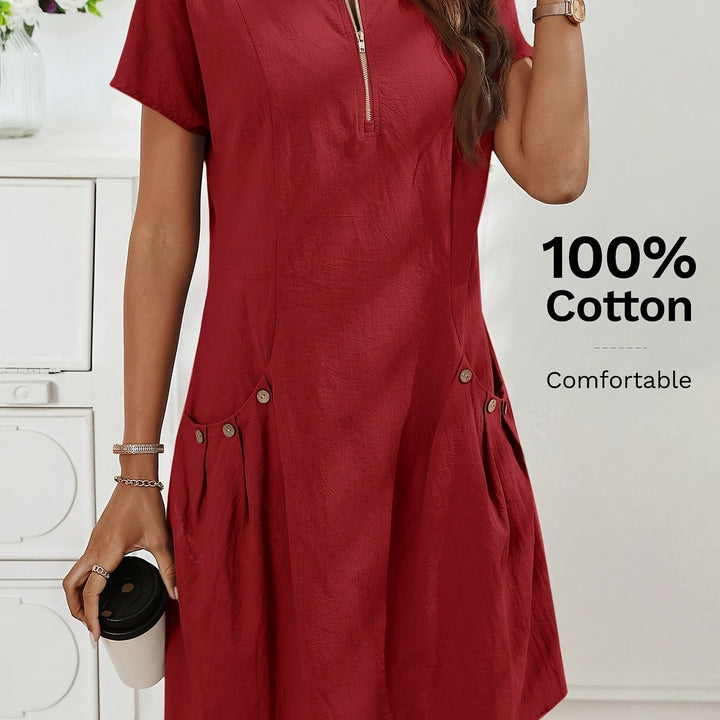 Women's Zipper Double-Pocket Summer Casual Dress