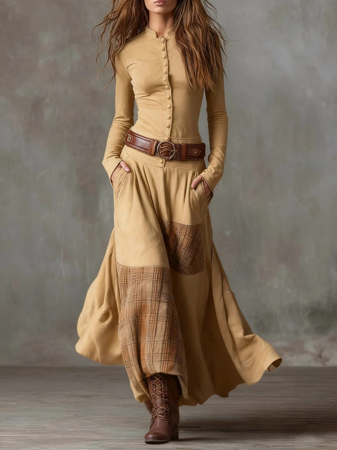 Simone | Women's Suede Maxi Dress with Belt