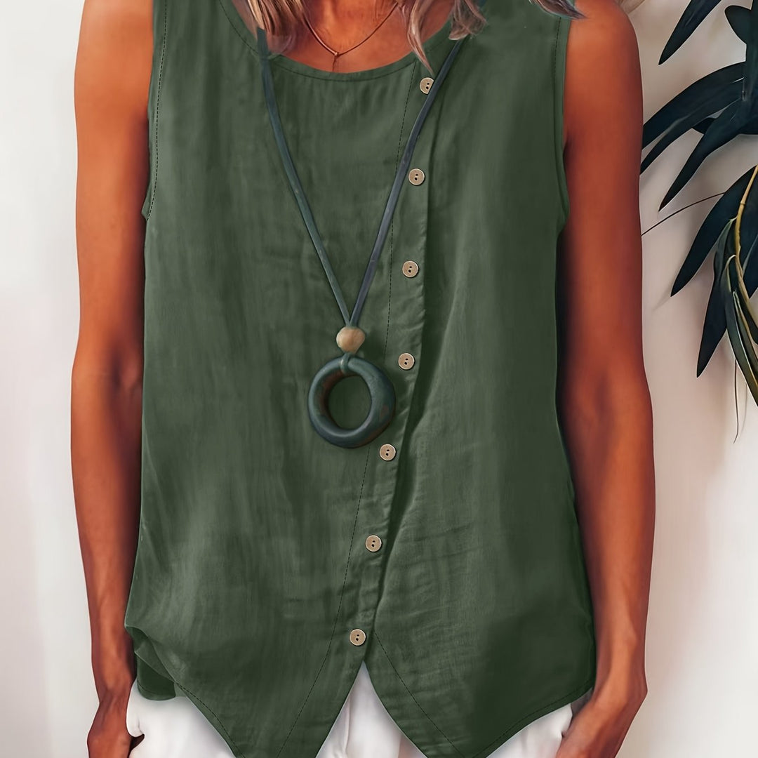 Women's Sleeveless Button-Down Sleeveless Vest Top