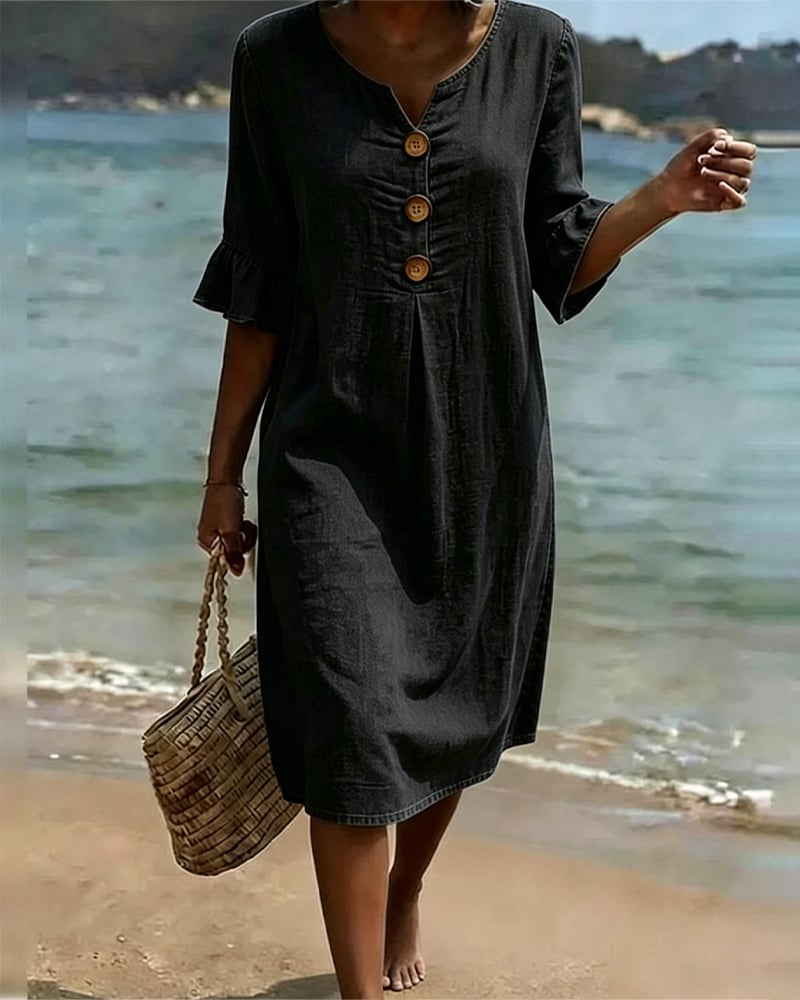 Aislinn | Denim Ruffle Sleeve A-Line Dress