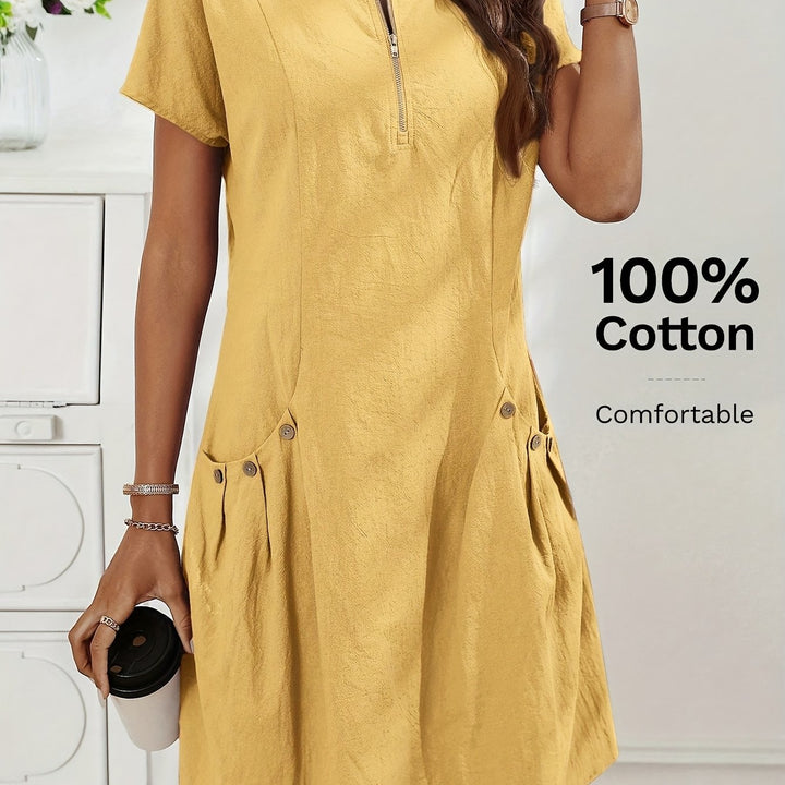 Women's Zipper Double-Pocket Summer Casual Dress