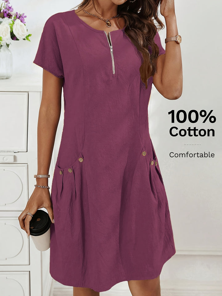 Women's Zipper Double-Pocket Summer Casual Dress