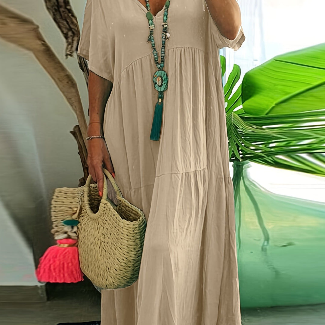 Women's Plus Size A-Line Pleated Short Sleeve Dress