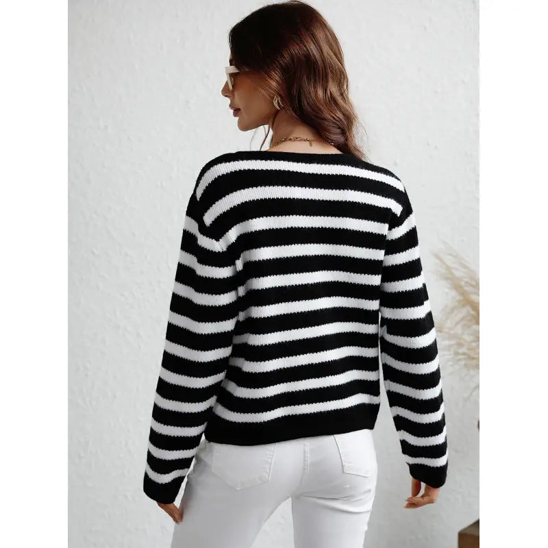 Women's striped button-up cardigan for a classic casual look
