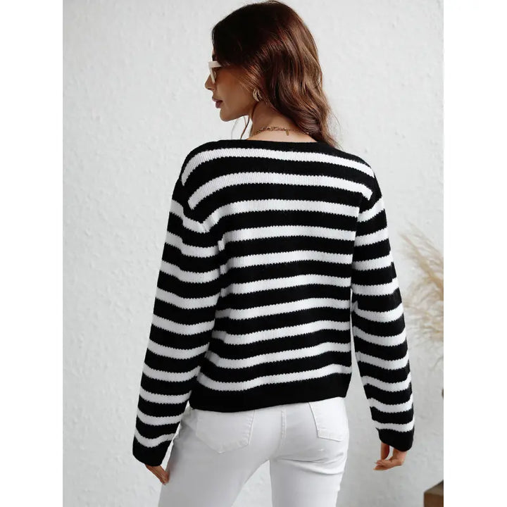 Women's striped button-up cardigan for a classic casual look