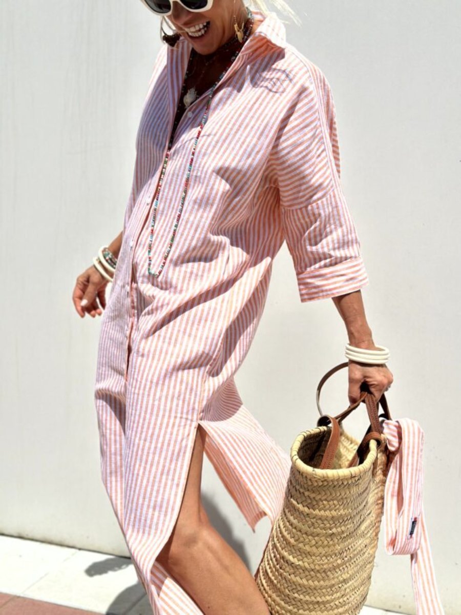 AZENITH - STRIPED CASUAL LACE-UP DRESS