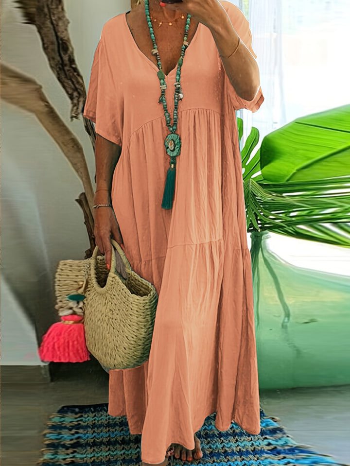 Women's Plus Size A-Line Pleated Short Sleeve Dress