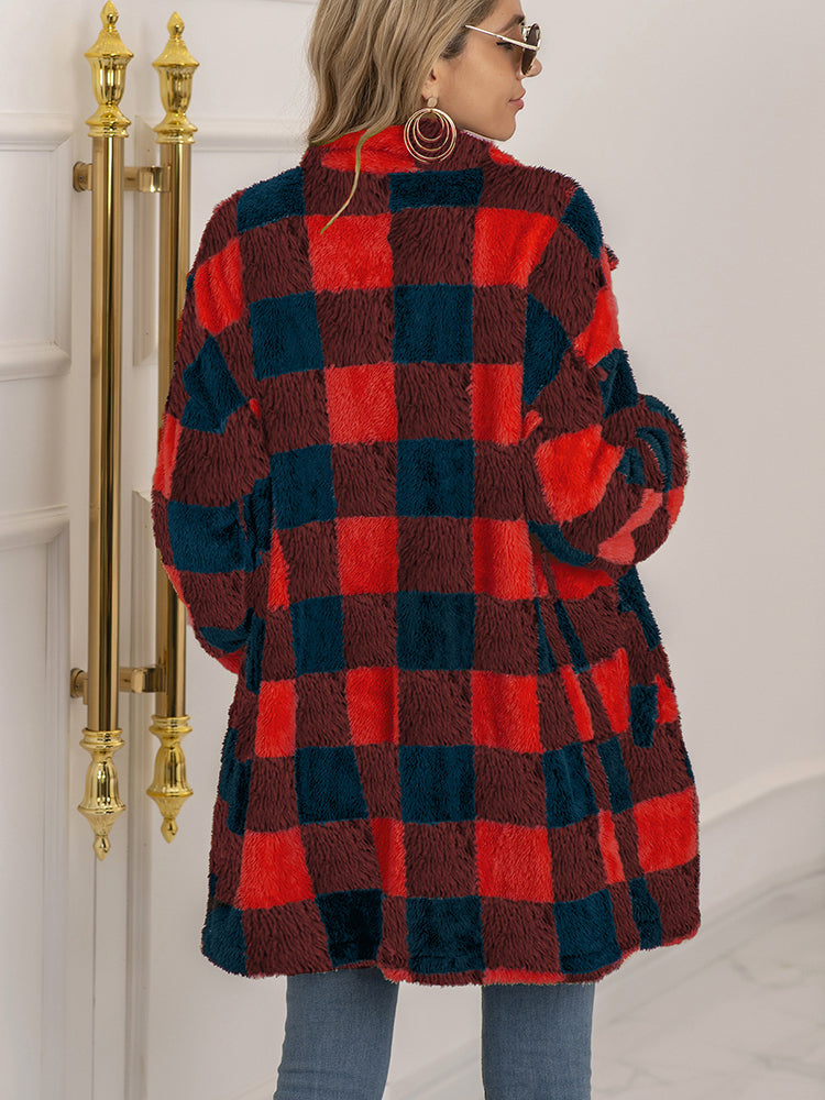 Women's plush plaid cardigan