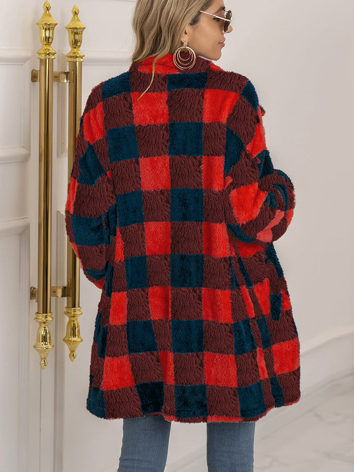 Women's plush plaid cardigan