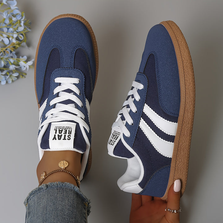 Women's Lace-Up Striped Outdoor Hiking Sneakers