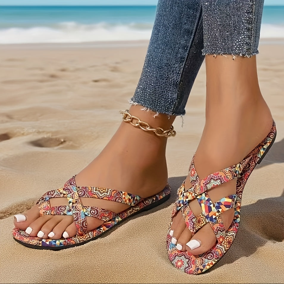 Women's Casual Round-Toe Bohemian Floral Print Sandals