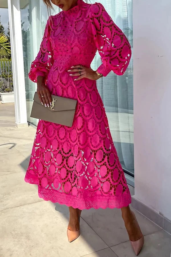 Francisca | Lace Lantern Sleeve Party Midi Dress
