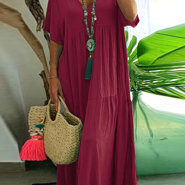 Women's Plus Size A-Line Pleated Short Sleeve Dress