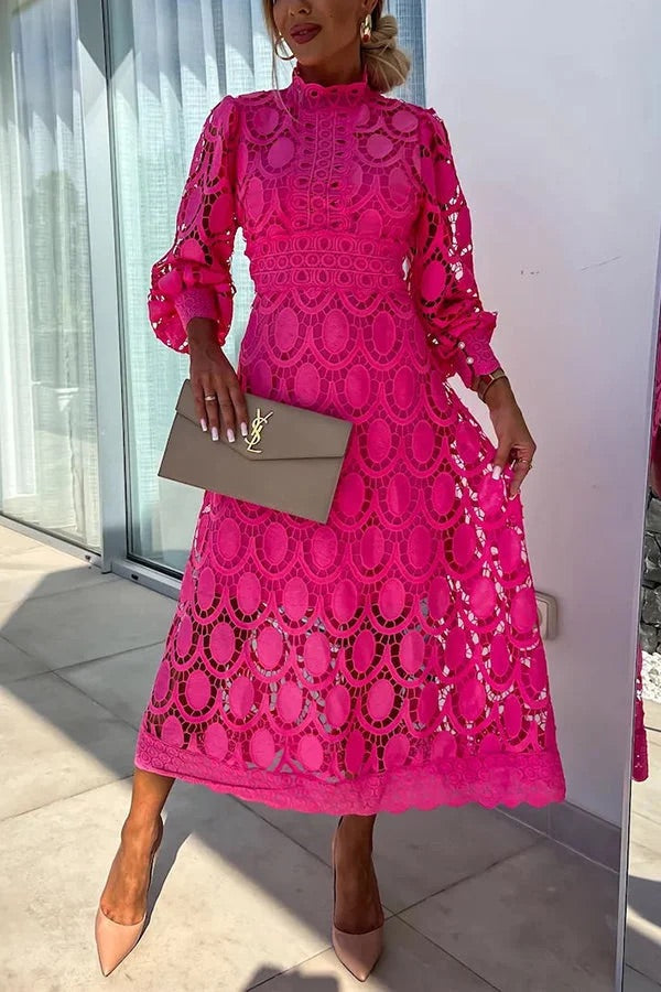 Francisca | Lace Lantern Sleeve Party Midi Dress