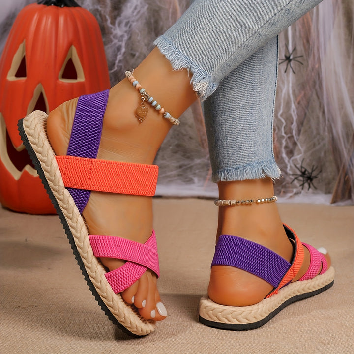 Woven Cross-Strap Adjustable Pull Summer Flat Sandals