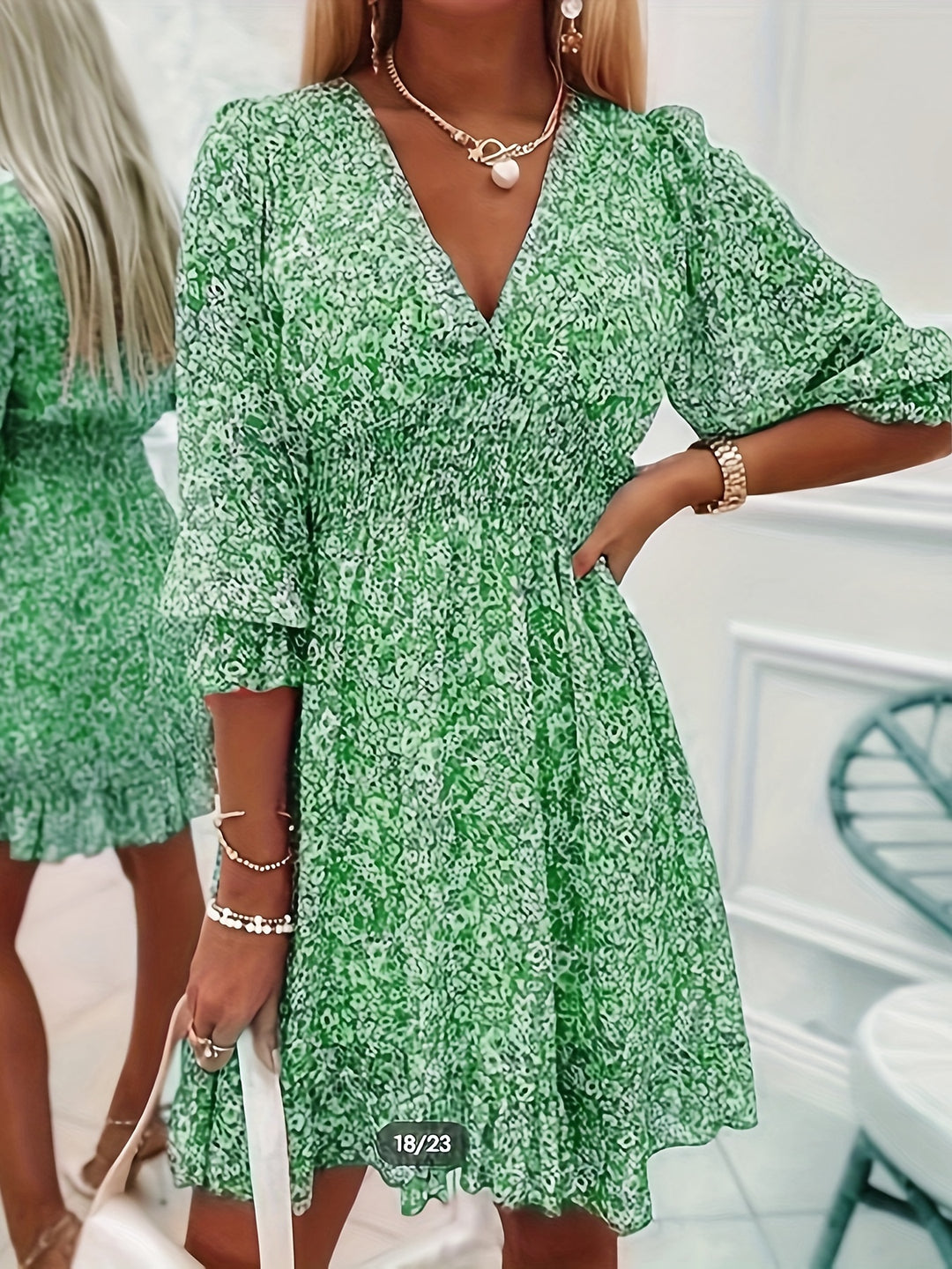 Women's Bohemian Print Short-Sleeved Floral Dress
