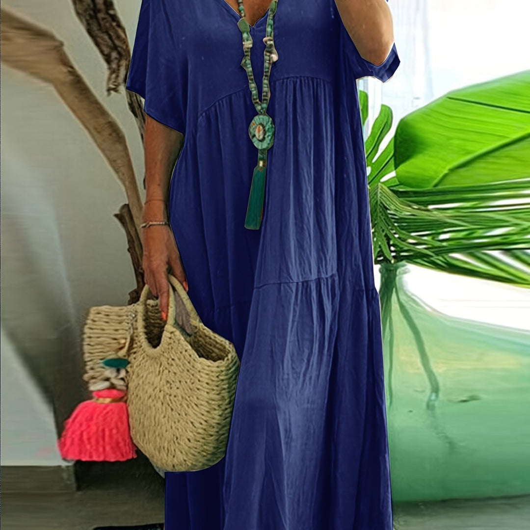 Women's Plus Size A-Line Pleated Short Sleeve Dress