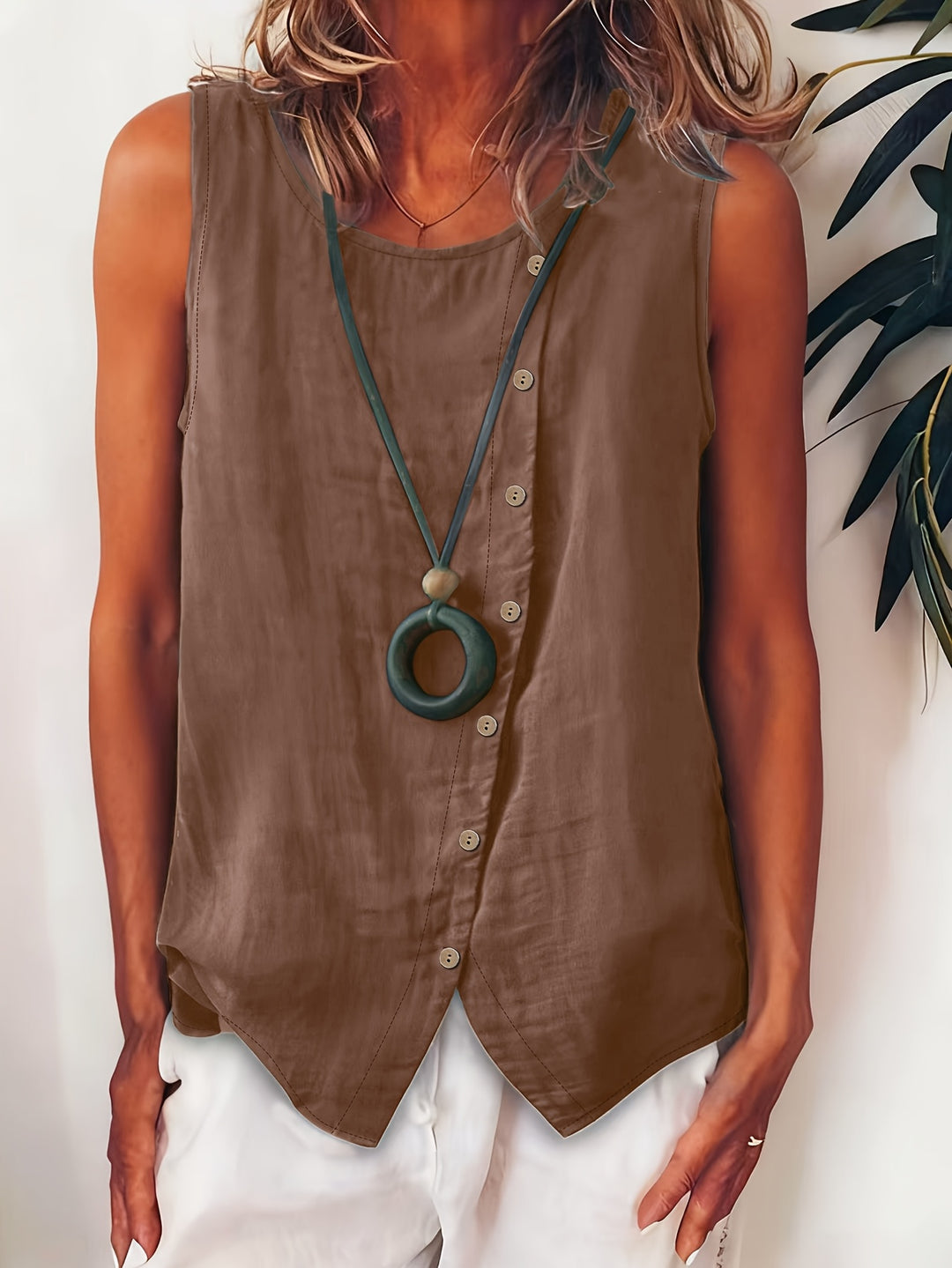 Women's Sleeveless Button-Down Sleeveless Vest Top