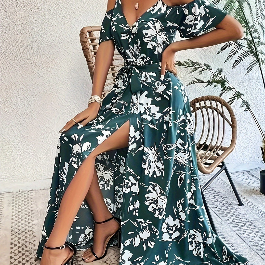 Women's High Slit Floral Print Sleeveless Dress