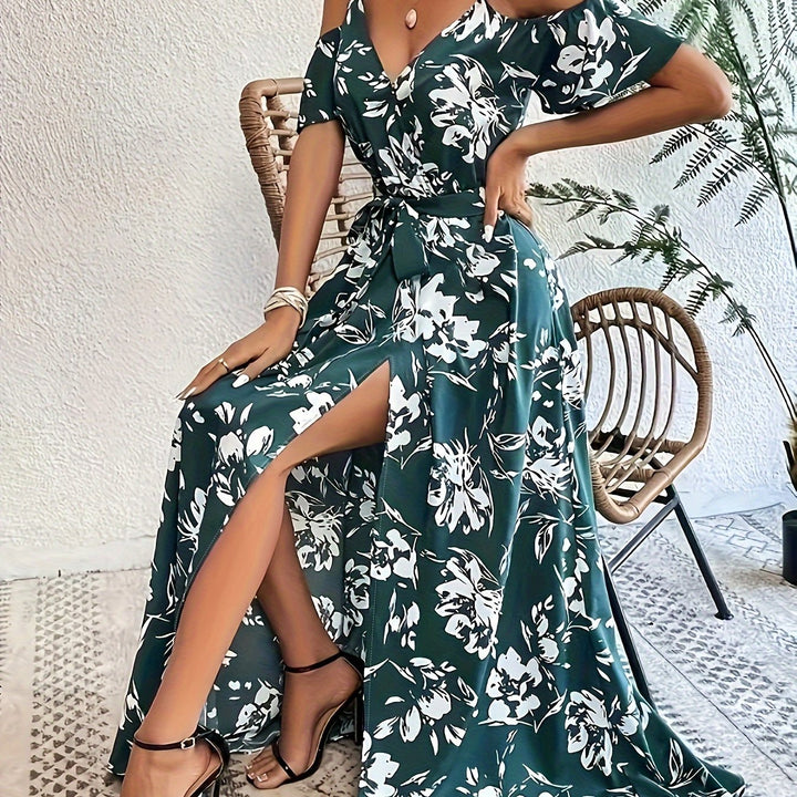 Women's High Slit Floral Print Sleeveless Dress