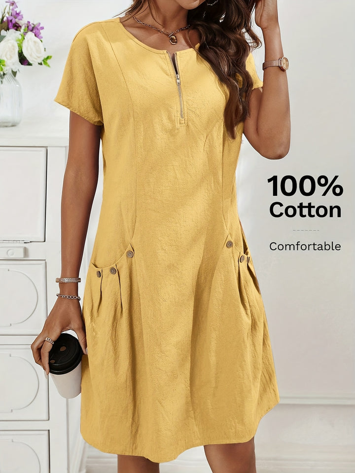 Women's Zipper Double-Pocket Summer Casual Dress