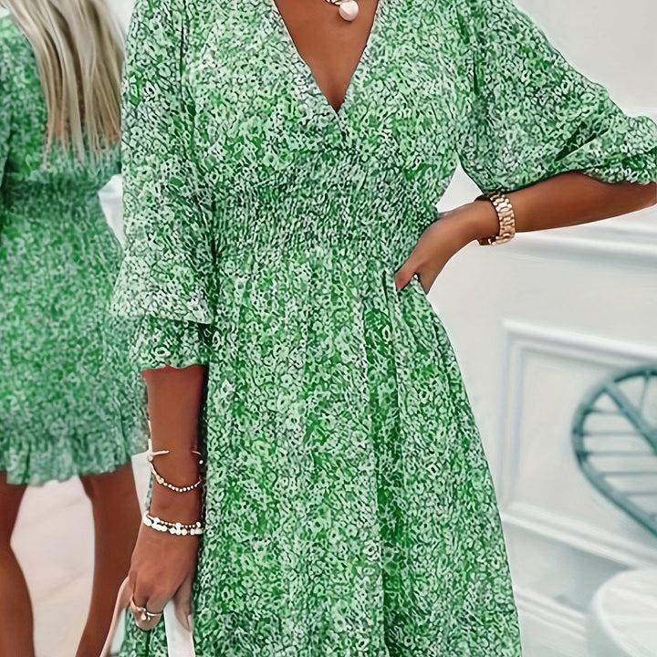 Women's Bohemian Print Short-Sleeved Floral Dress
