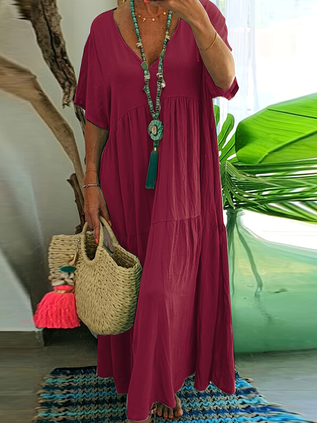 Women's Plus Size A-Line Pleated Short Sleeve Dress