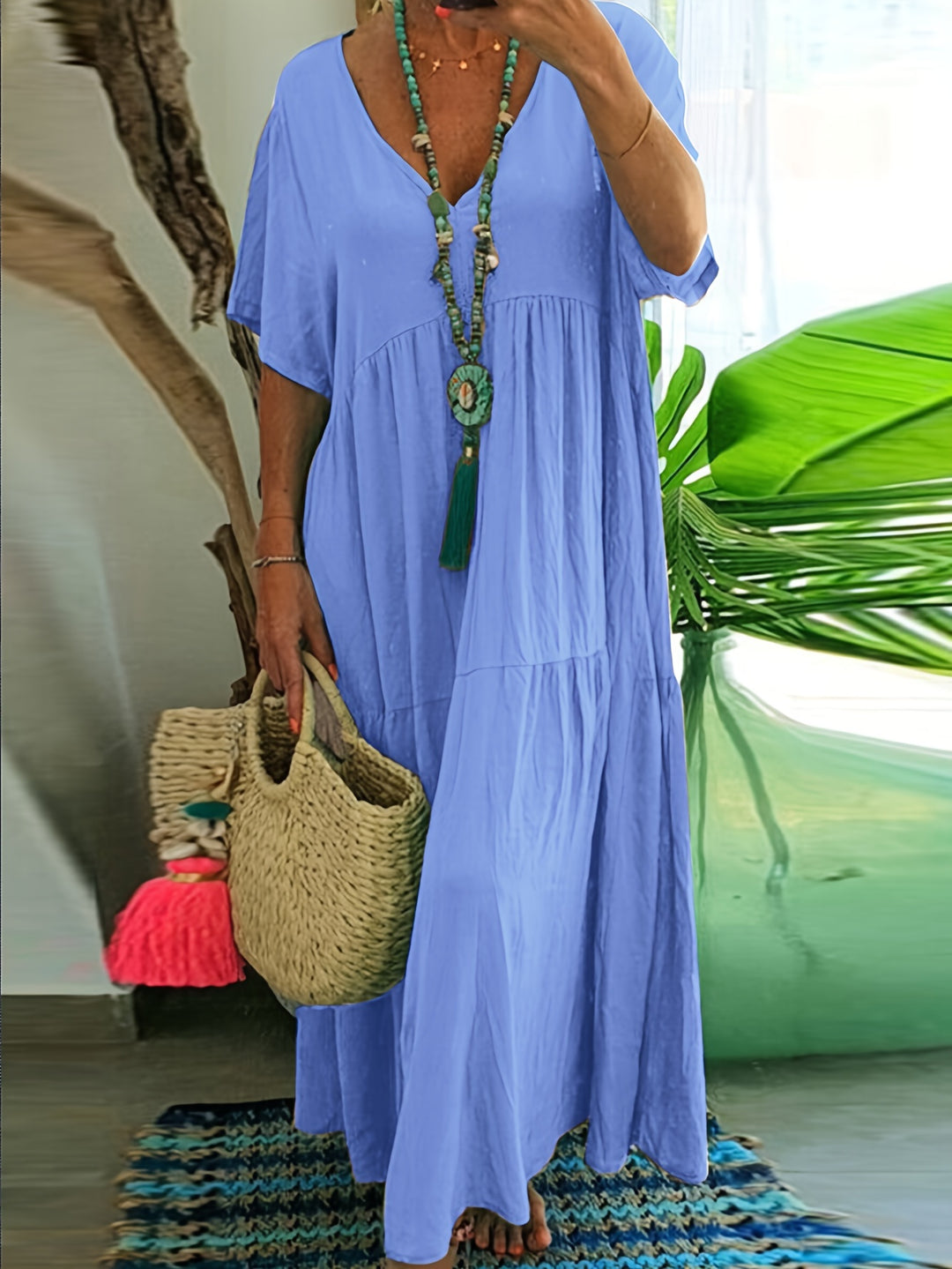 Women's Plus Size A-Line Pleated Short Sleeve Dress