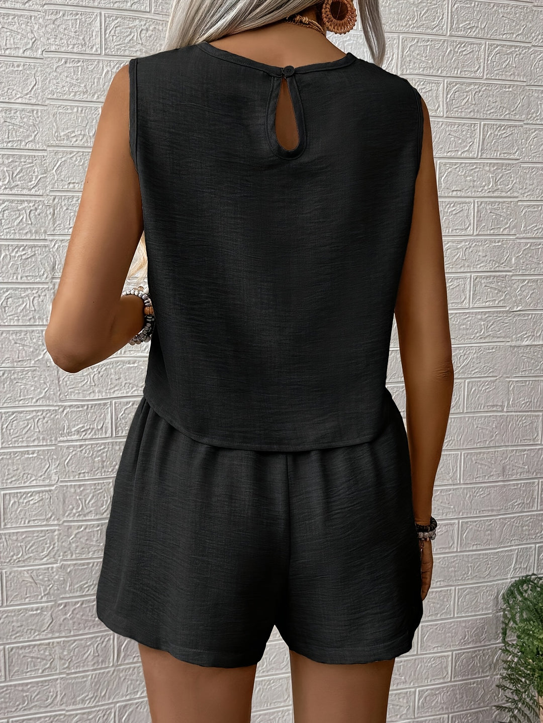 Women's Solid Color Tank Top And Shorts Set